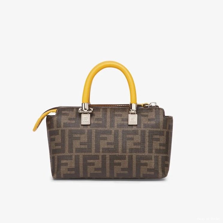 Vintage HOT By The Way Mini Dragon FF Fendi Brown In Fabric Boston Yellow Bag Pokmon Motif 0709